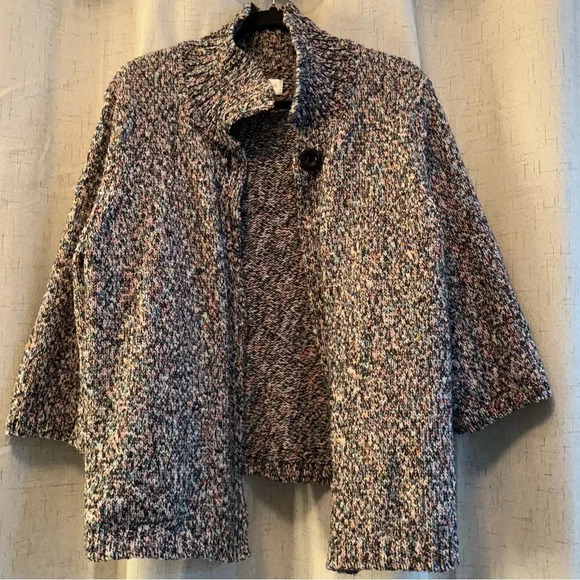 C.J. Banks One Button Open Cardigan Sweater. Size X. Pink, blue black and white - Picture 4 of 6